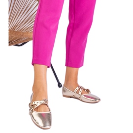 Balerine de Aur din Eco -Leather decorate cu catarame