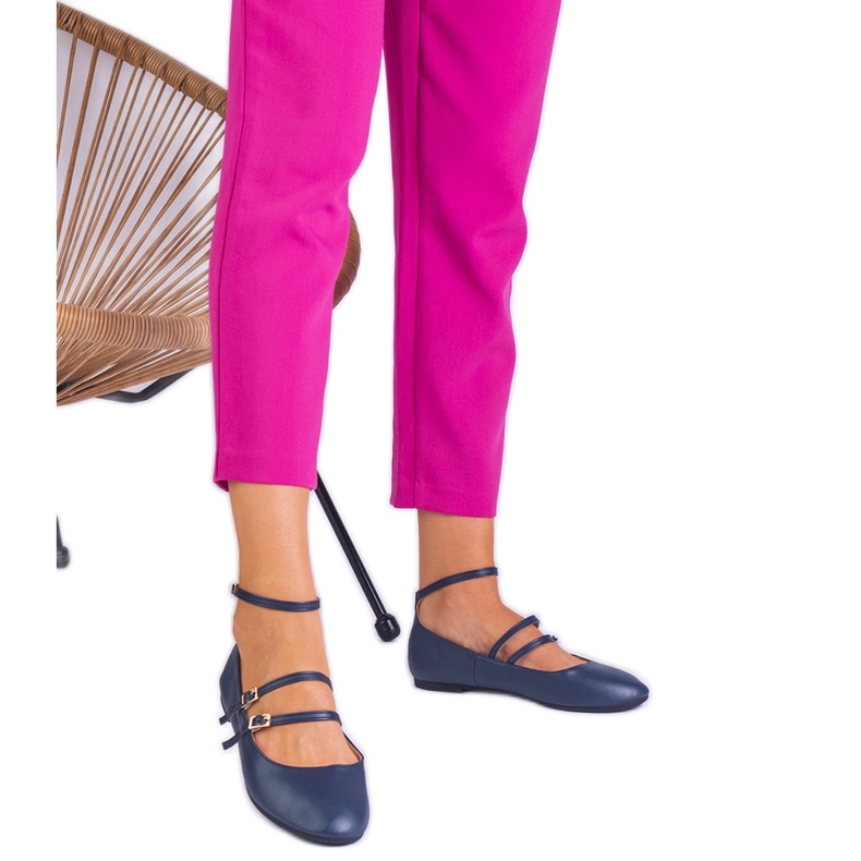 Ballerine Navy din Eco -Leather cu catarame albastru