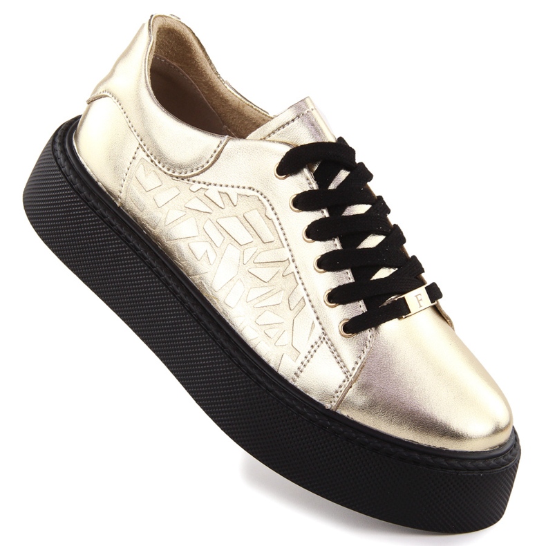 Pantofi sport din piele pentru femei pe platforma de aur Filippo DP6119