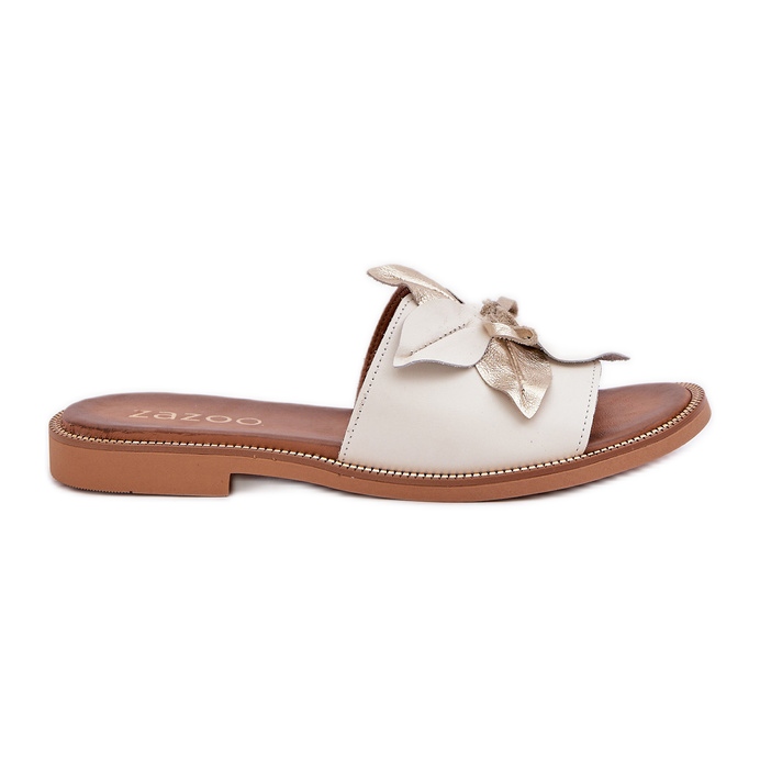 Papuci cu decorare piele naturală Zazoo 3667 Alb