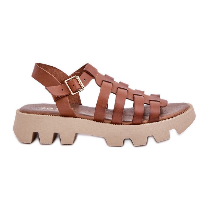 Sandale din piele pentru femei Zazoo 3695 Camel maro