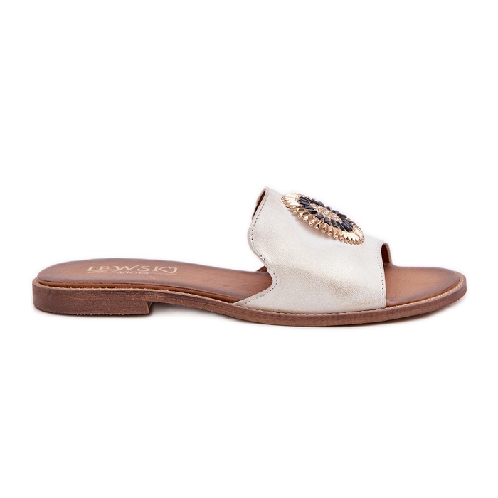 Lewski Shoes Flip -flops din piele cu Lewski 3047/O -Goldden șters de aur