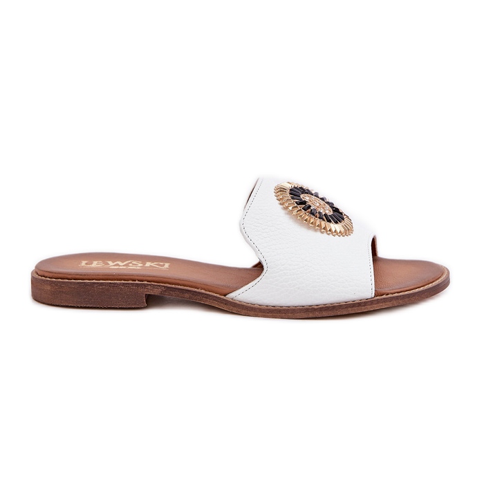 Lewski Shoes Flip -flops din piele cu decorare cu lewski 3047/o cu ​​lac plat alb