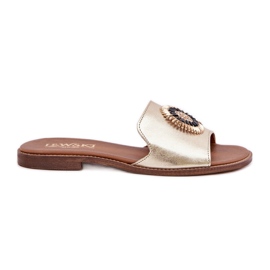 Lewski Shoes Flip -flops din piele cu Lewski Złote cu baie plată de aur Lewski Shoes Flip -flops din piele cu Lewski Złote cu baie plată de aur