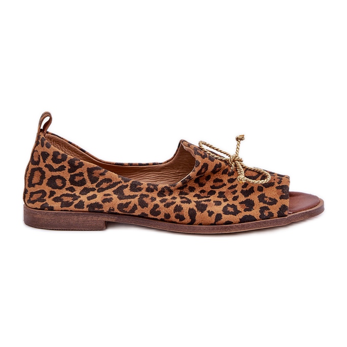 Zazoo 2660 Ballerine din piele pentru femei cu imprimeu maro leopard