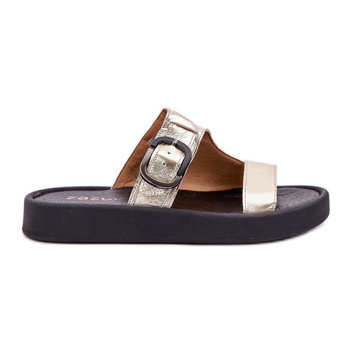 Zazoo Papucii din piele pentru femei pe platforma Zloty Zloty Zloty de aur