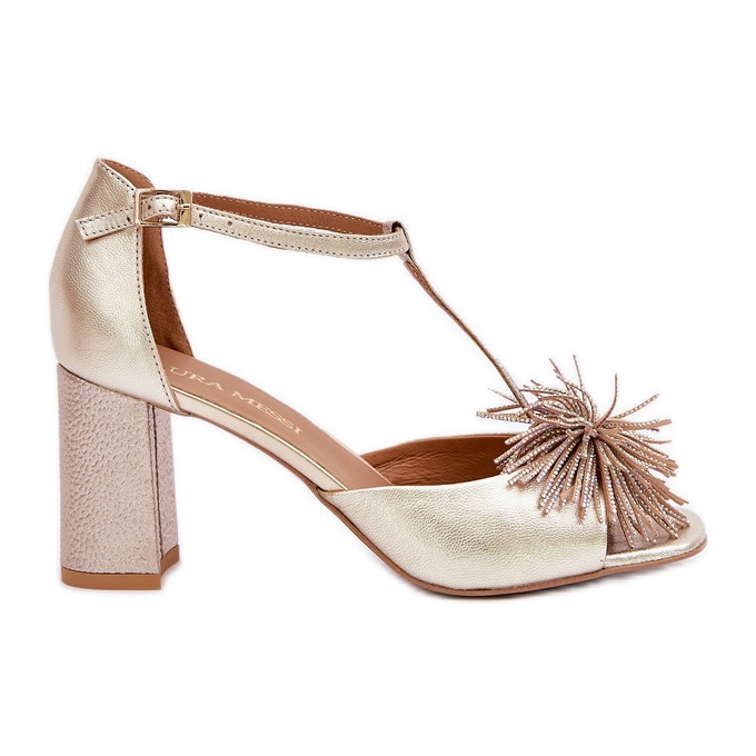 Sandale din piele pe toc inalt cu decor Laura Messi 2758 Gold de aur