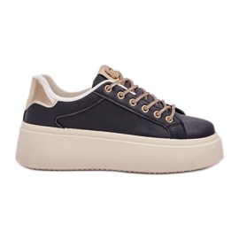 Adidași pe o platformă cu șireturi decorative negre negru