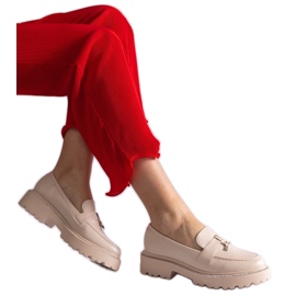 BEIGE ECO -Leather Loafers decorate cu zircoane bej