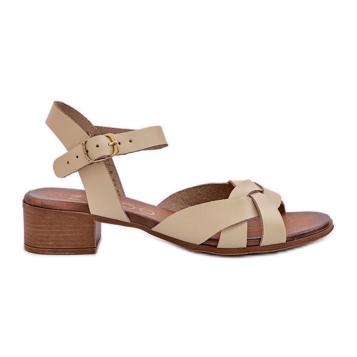 Sandale din piele cu un călcâie delicată Zazoo 40372 Beige ușor bej