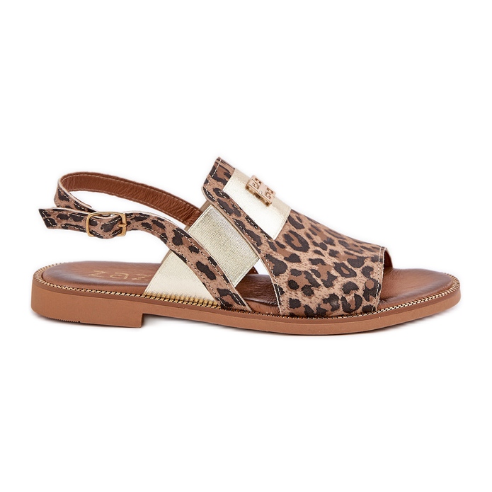 Zazoo 40385 Sandale din piele pentru femei cu leopard cu imprimeu maro