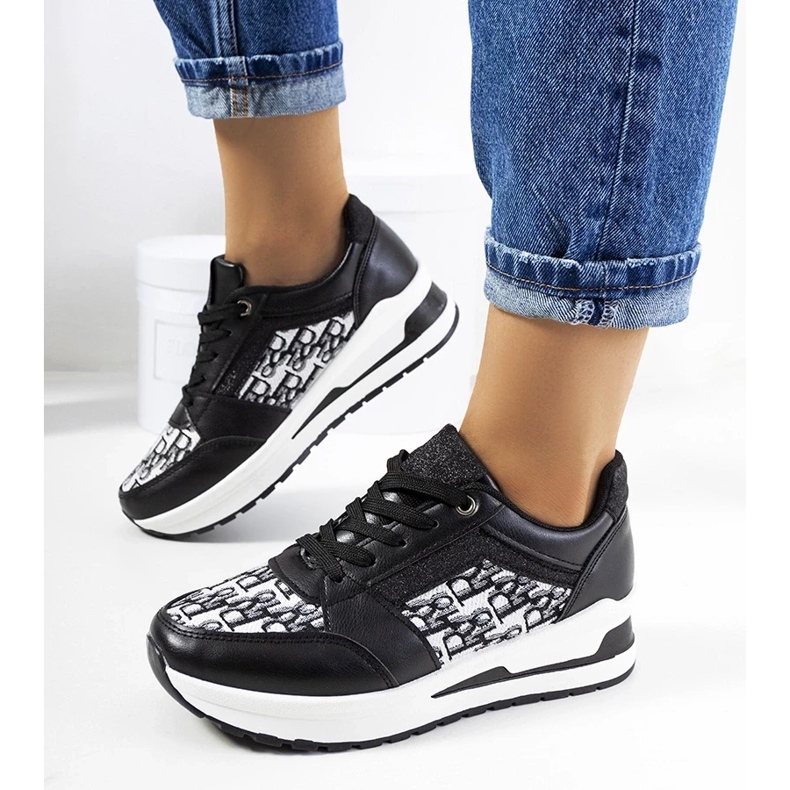 D/GMR Adidași cu pantofi sport negri pe o dantelă talpă groasă -Aloisia negru D/GMR Adidași cu pantofi sport negri pe o dantelă talpă groasă -Aloisia negru