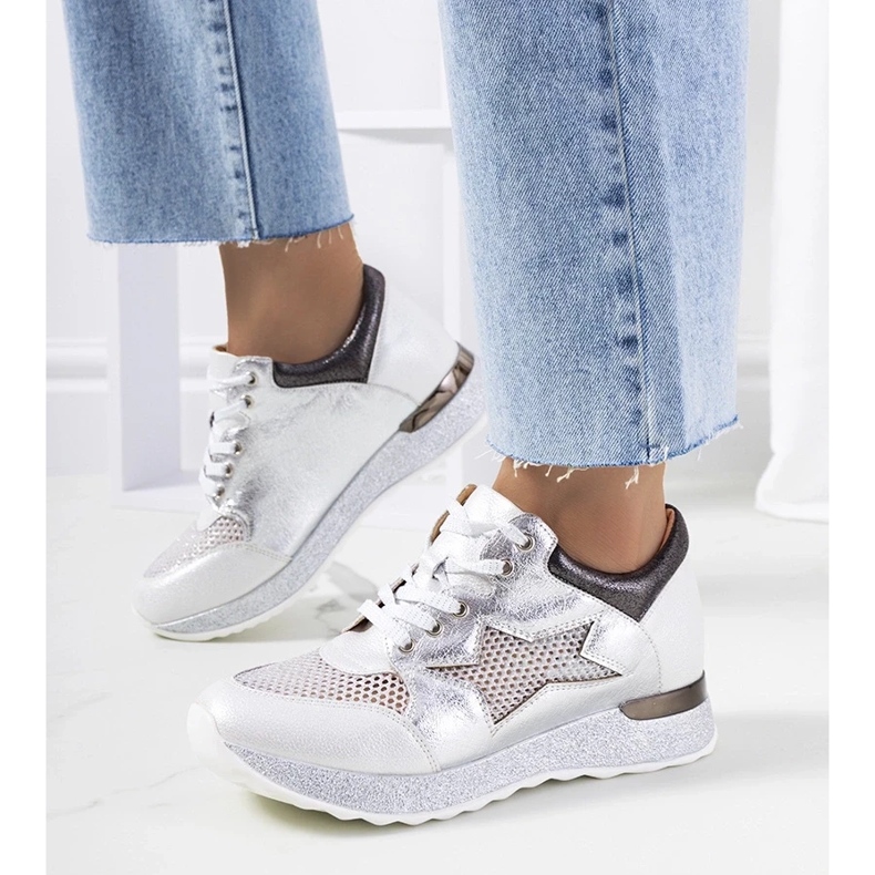 D/GMR Pantofi sport metalici albi dantelă -adidași deschise Torres