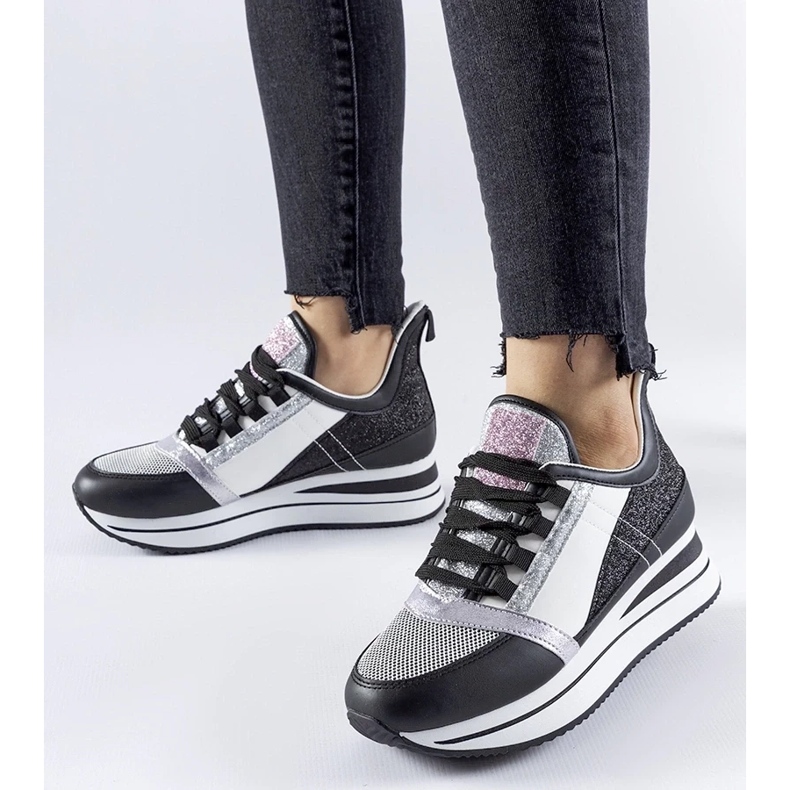 D/GMR Tenisi negri cu sclipici pe platforma Marce negru