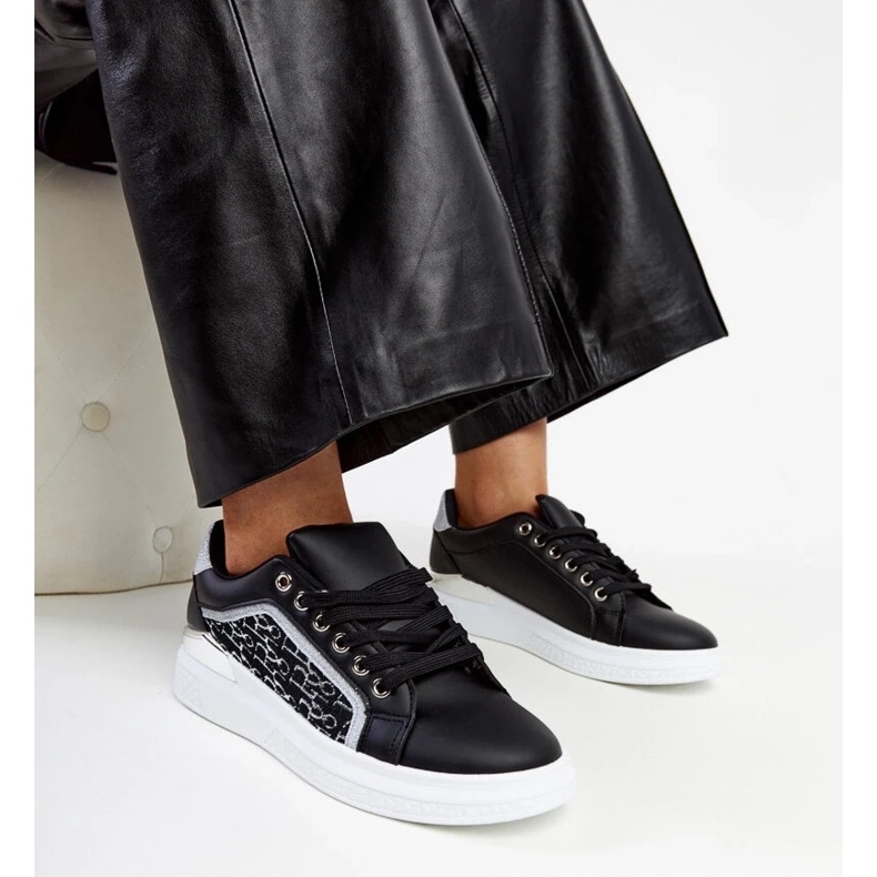 D/GMR Tenisi negri cu platformă cu sclipici Fekete negru