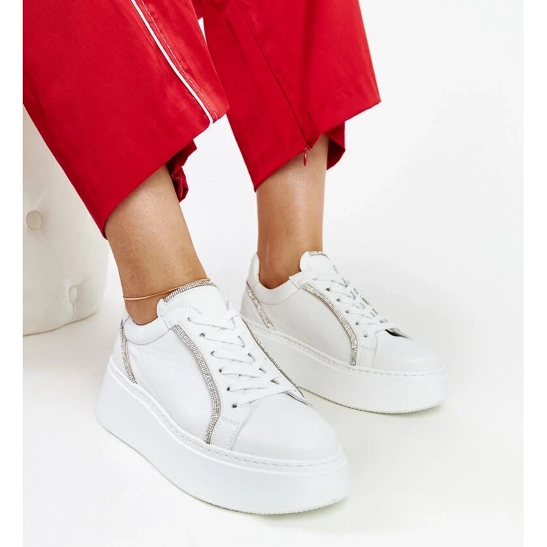 D/GMR Tenisi Karino din piele albă cu strasuri