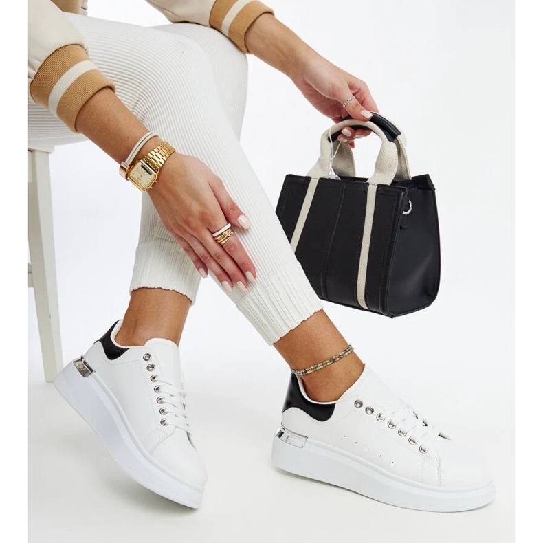 D/GMR Pantofi sport albi cu inserție Meriana neagră