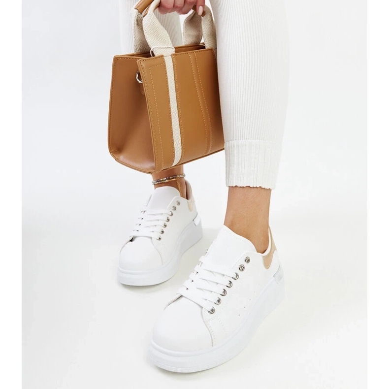 D/GMR Pantofi sport albi cu inserție Meriana aurie