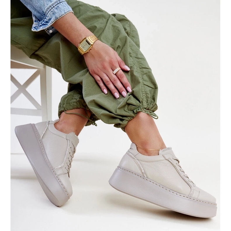 Tenisi din piele bej închis cu strasuri Karino Tenisi din piele bej închis cu strasuri Karino