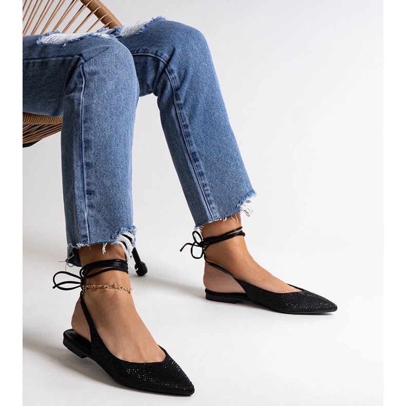 D/CEO Balerini negri cu șireturi Safine, cu strasuri negru