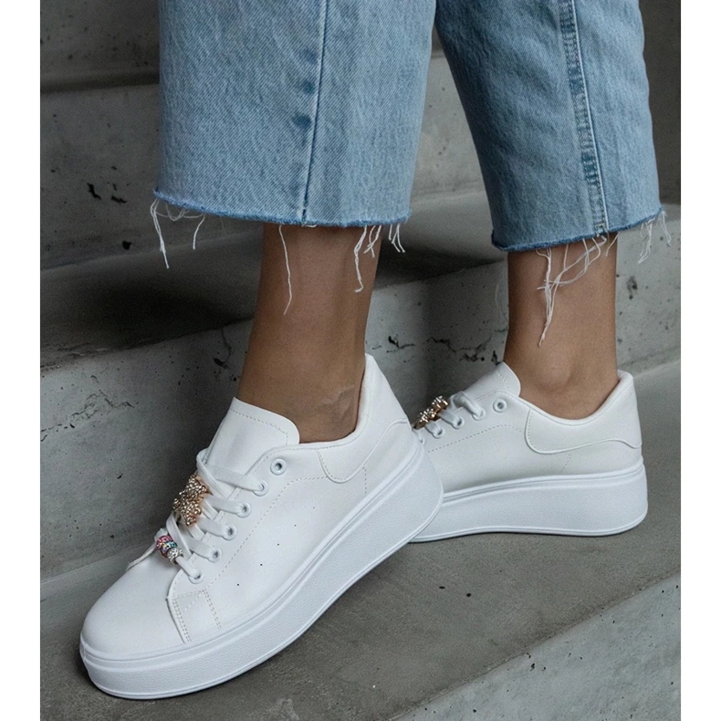 D/CEO Tenisi albi cu platformă decorați cu un ursuleț Mavien