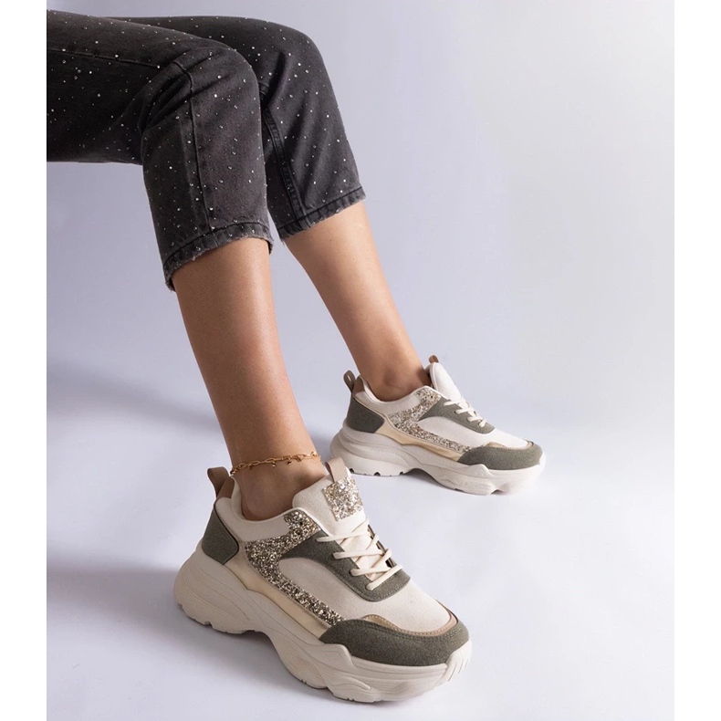 D/CEO Tenisi verzi cu inserții Clorinda cu sclipici verde