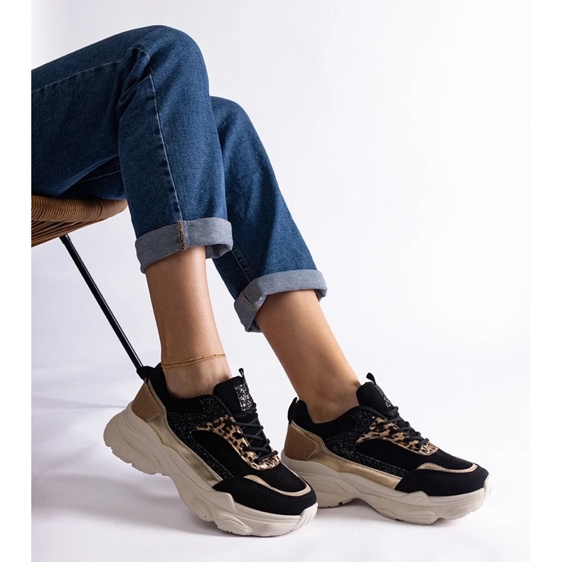 D/CEO Tenisi negri cu inserții Clorinda cu sclipici negru