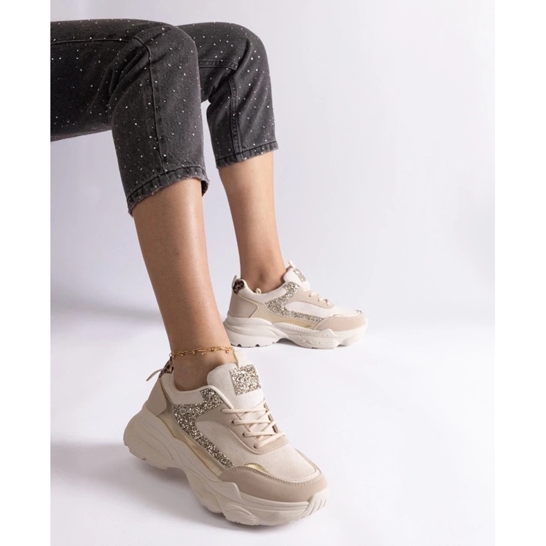 D/CEO Adidași bej cu inserții Clorinda cu sclipici