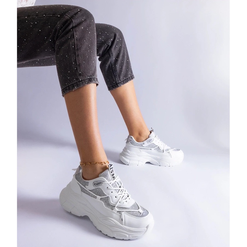 D/CEO Tenisi albi cu inserții cu sclipici Rigel