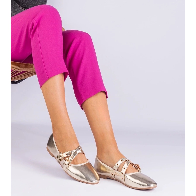 D/CEO Balerine de Aur din Eco -Leather decorate cu catarame Emmarino