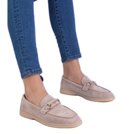 Brown Openwork Ekozamszamowe Loafers cu o decorare aurie maro