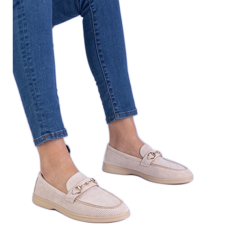 BEIGE OpenWork Ekozamzamowe Loafers cu o decorare de aur bej