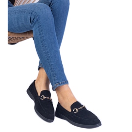 Black Openwork Ekozamzamowe Loafers cu o decorare de aur negru Black Openwork Ekozamzamowe Loafers cu o decorare de aur negru