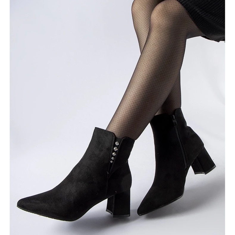 D/CEO Botine negre din piele intoarsa ecologica cu toc Pikeville negru