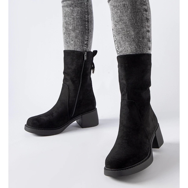 D/CEO Botine negre din piele de căprioară ecologică Agordino negru