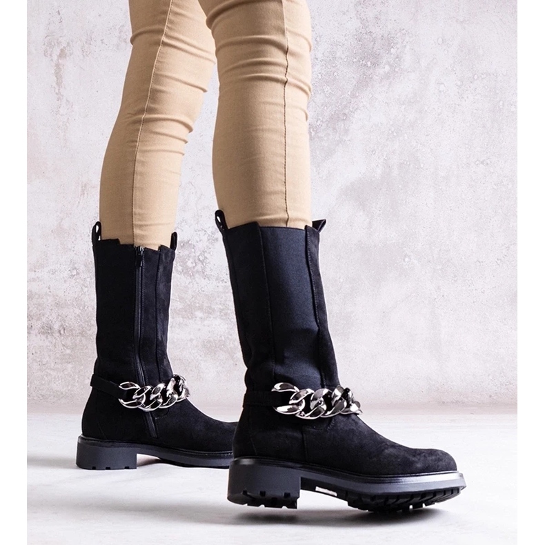 D/CEO Botine negre de dama decorate cu un lant Yasarna