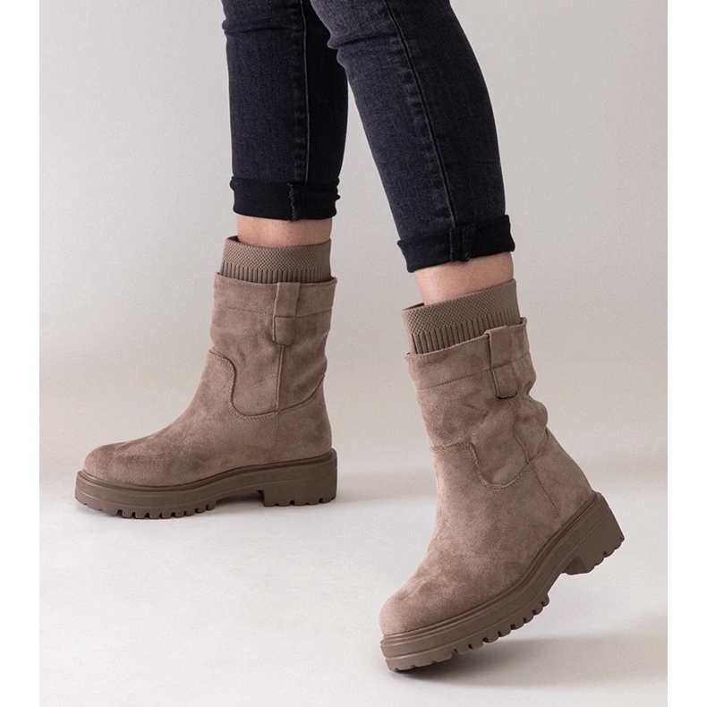 D/CEO Botine slip-on bej cu șosetă Ralia D/CEO Botine slip-on bej cu șosetă Ralia