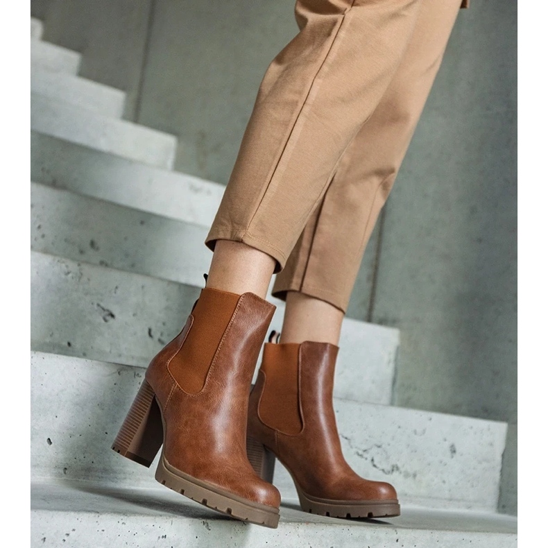 D/CEO Botine maro cu slip-on din piele ecologica Motena D/CEO Botine maro cu slip-on din piele ecologica Motena