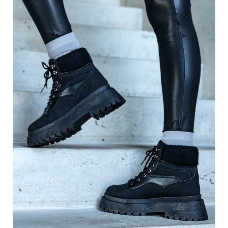 D/CEO Adidasi negri cu talpa groasa si blana Best negru