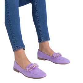 Violet Eco -Mocasinele scholare cu cristale