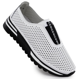 Pantofi pentru femei pentru femei alunecat Openwork White S.Barski LR51-672 alb