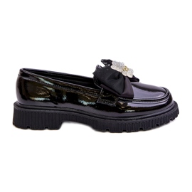 Mocasinele fetelor pictate cu un arc de piele eco -neagră negru Mocasinele fetelor pictate cu un arc de piele eco -neagră negru