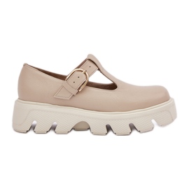 Pantofi din piele cu un zazoo catarama 20183 bej Pantofi din piele cu un zazoo catarama 20183 bej