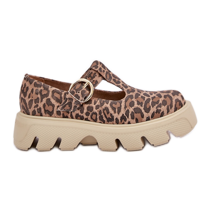 Pantofi din piele de căprioară cu o cataramă Zazoo Leopard 20183 Brown maro