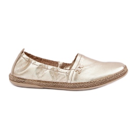 Elegant din piele Espadrilles Zazoo 10177 Gold de aur Elegant din piele Espadrilles Zazoo 10177 Gold de aur