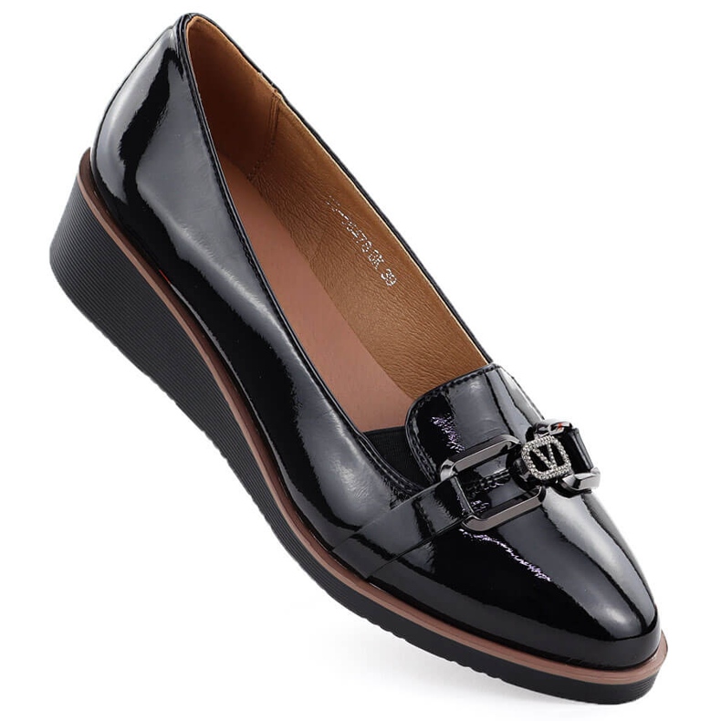 Pantofi pentru femei lăcuți pe pană Black Vinceza 58478 negru