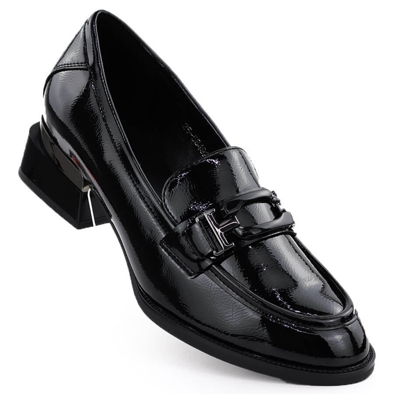 Pantofi pentru femei lăcuiți pe un călcâi decorativ Vinceza Black 58492 negru