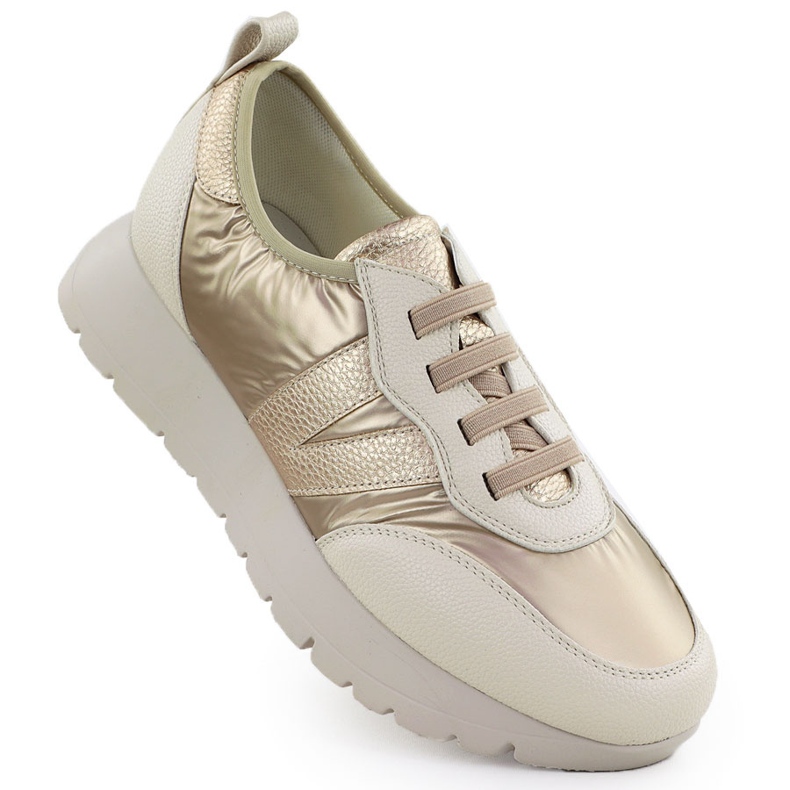 Pantofi sport metalici pentru femei bej Golden Vinceza 58510 de aur