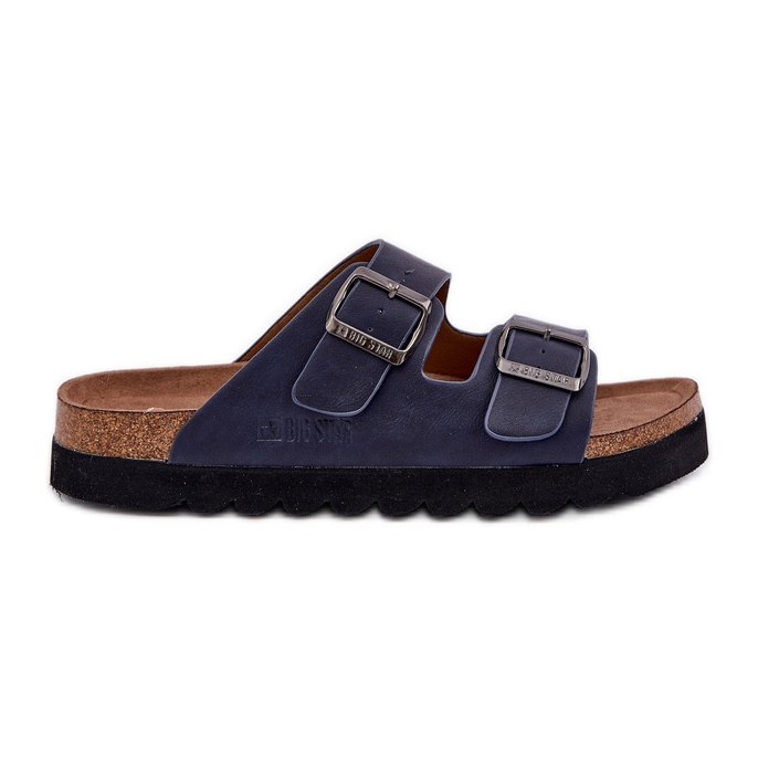 Big Star Papuci ușori pentru bărbați cu catarame de piele eco -cataramă mare NN174530 Navy Blue albastru