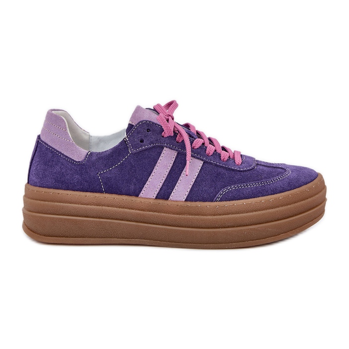 Zazoo N1068S4 adidași din piele de căprioară pentru femei pe platformă Dark Violet